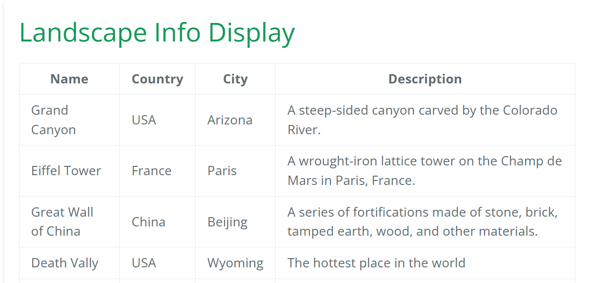 frontend website table new